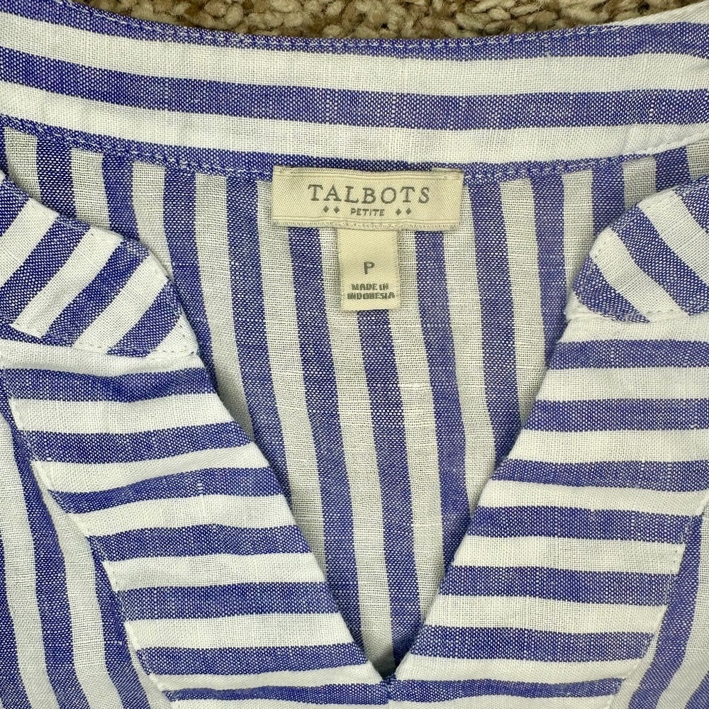 Talbots, "Sailboat Striped" Tie-Sleeve Top, Size P - Picture 8 of 11